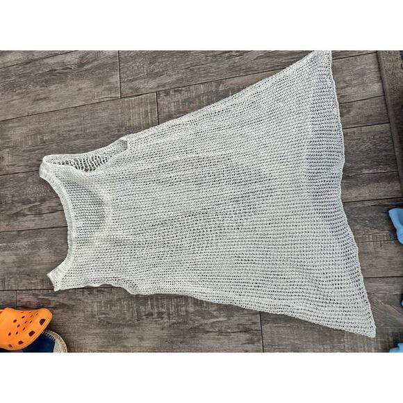 CAbi #694 Women's White Open Knit Sheer Mesh Hi Low Pullover Tank Top Size M - Picture 6 of 7